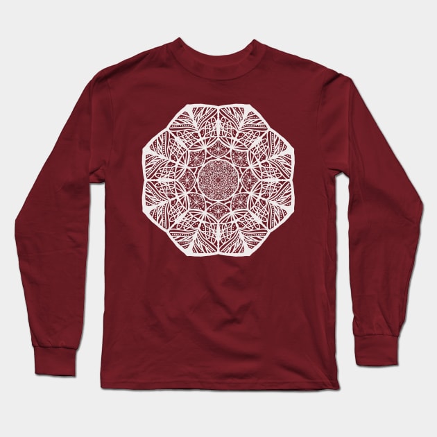 Chic White Mandala Pattern Design Long Sleeve T-Shirt by TANSHAMAYA